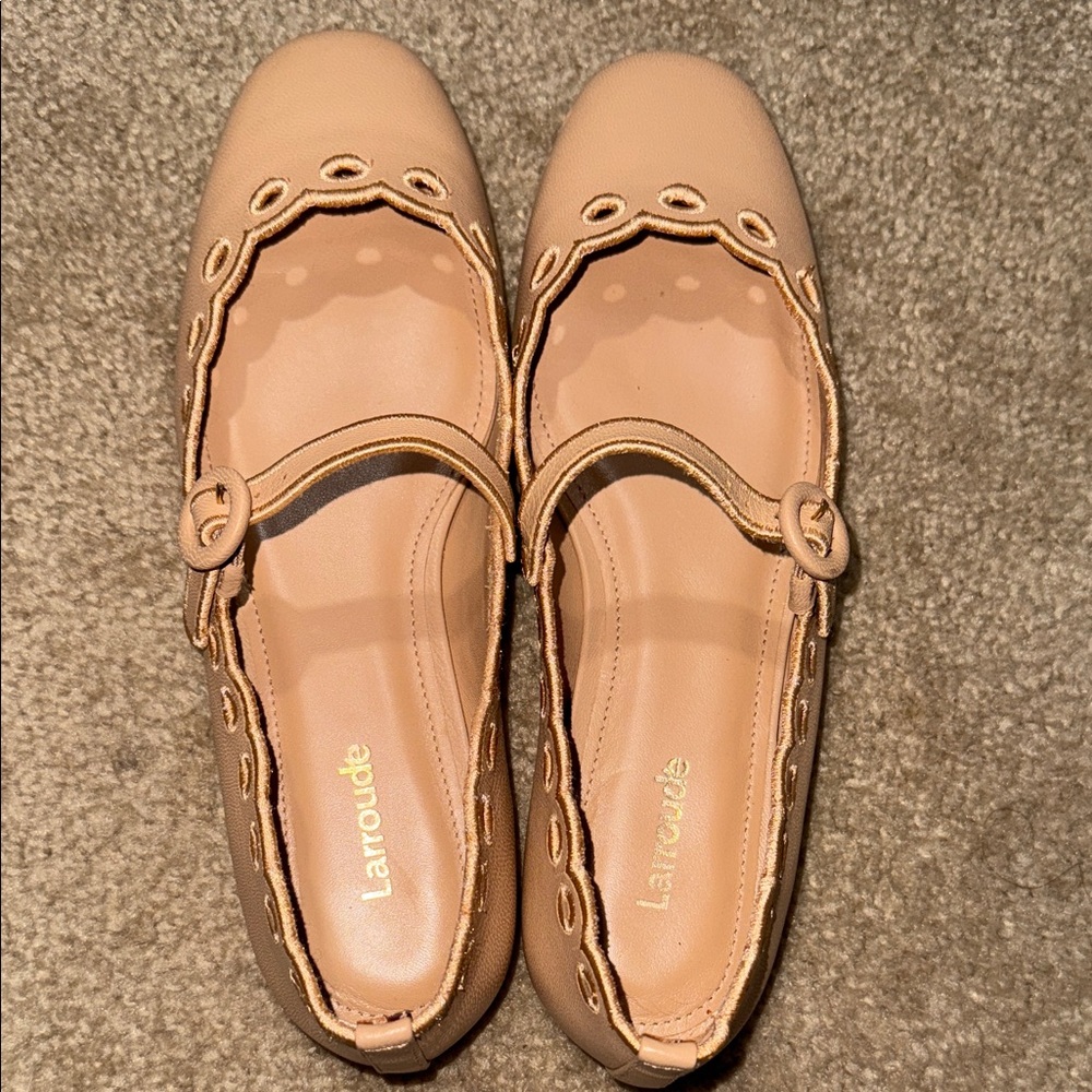Larroude Tan Flats with Scalloped Edges